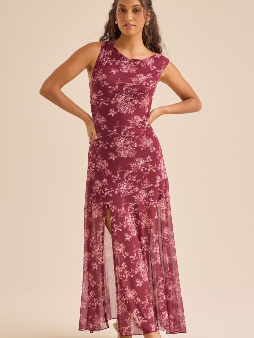 ALTAR'D STATE Burgundy Floral Maxi Dress